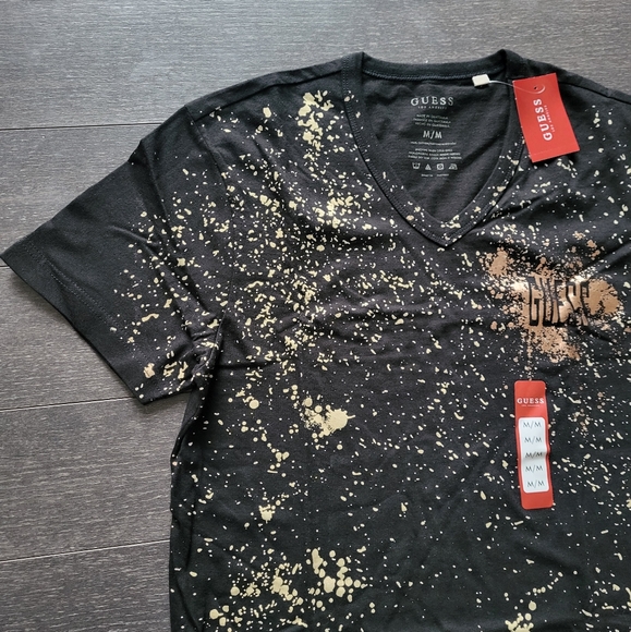 Guess Kearny Paint Splatter Short Sleeves V Neck T Shirt Tee Cotton M - Picture 2 of 7